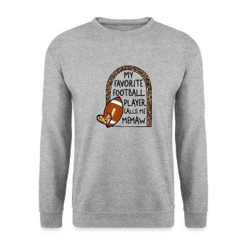 Maillot Memaw, mon joueur de football préféré m’appelle - Sweat-shirt Unisexe - gris chiné - Devant - Alina (178cm) & Michal (187cm)