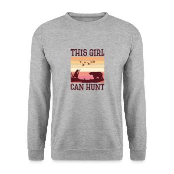 Girl Hunter Retro Wild Animal Hunt Nature Bear - Unisex Sweatshirt - salt & pepper - Front - Alina (178cm) & Michal (187cm)