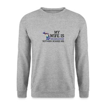 Rien ne me fait peur femme du Michigan - Sweat-shirt Unisexe - gris chiné - Devant - Alina (178cm) & Michal (187cm)