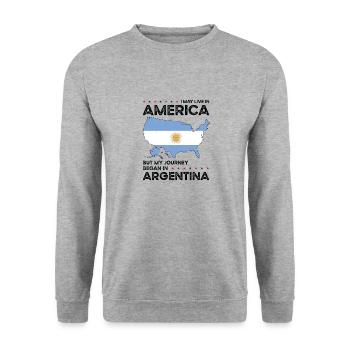 Born Argentine Argentina American USA Citizenship - Unisex Sweatshirt - salt & pepper - Front - Alina (178cm) & Michal (187cm)