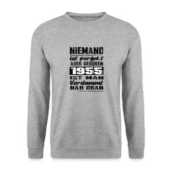 Niemand Is Perfekt Aber geboren 1955 Geburtstag - Unisex Pullover - Weißgrau meliert - Vorne - Alina (178cm) & Michal (187cm)