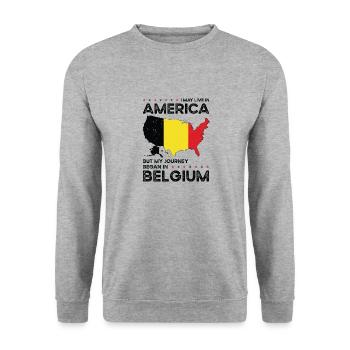 Born Belgian Belgium American USA Citizenship - Unisex Sweatshirt - salt & pepper - Front - Alina (178cm) & Michal (187cm)