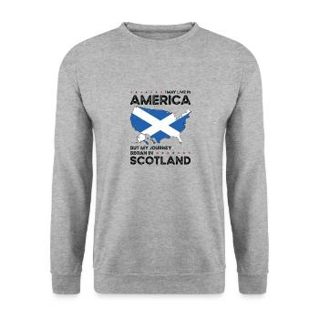 Born Scottish Scotland American USA Citizenship - Unisex Sweatshirt - salt & pepper - Front - Alina (178cm) & Michal (187cm)