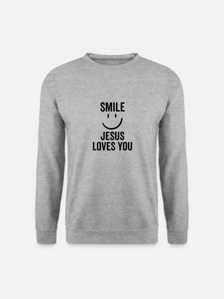 Lächle Jesus liebt dich - Unisex Pullover - Weißgrau meliert