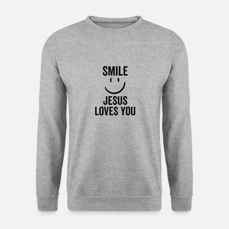 Lächle Jesus liebt dich - Unisex Pullover - Weißgrau meliert