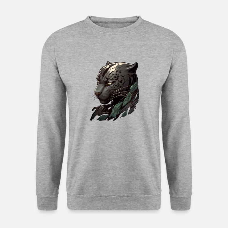Kopf eines dunklen Panthers - Unisex Pullover - Weißgrau meliert