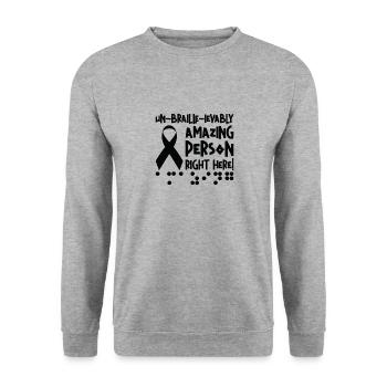Braille-Schrift Blinde Blindheit Bewusstsein - Unisex Pullover - Weißgrau meliert - Vorne - Alina (178cm) & Michal (187cm)