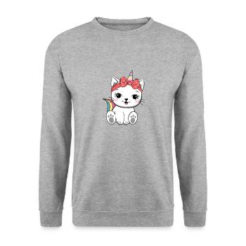 Niedliches Einhorn - Unisex Pullover - Weißgrau meliert - Vorne - Alina (178cm) & Michal (187cm)