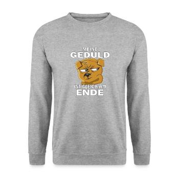 MEINE GEDULD IST GLEICH AM ENDE - Unisex Pullover - Weißgrau meliert - Vorne - Alina (178cm) & Michal (187cm)