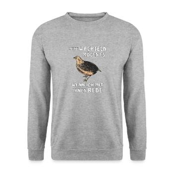 REDE MIT MEINEN WACHTELN - Unisex Pullover - Weißgrau meliert - Vorne - Alina (178cm) & Michal (187cm)