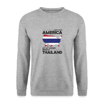 Geboren Thai Thailand Amerikanisch USA - Unisex Pullover - Weißgrau meliert - Vorne - Alina (178cm) & Michal (187cm)