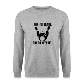 Bowling Bowling club Bowling bowling club Bowling club - Unisex Sweatshirt - salt & pepper - Front - Alina (178cm) & Michal (187cm)