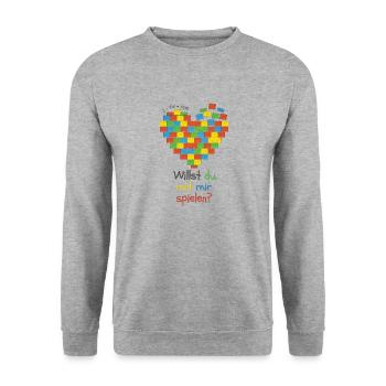 Willst du mit mir Spielen - Unisex Pullover - Weißgrau meliert - Vorne - Alina (178cm) & Michal (187cm)