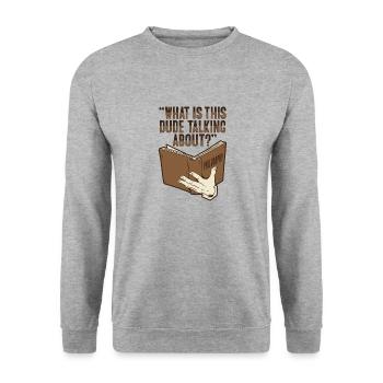 Philosophical book design for a - Unisex Sweatshirt - salt & pepper - Front - Alina (178cm) & Michal (187cm)