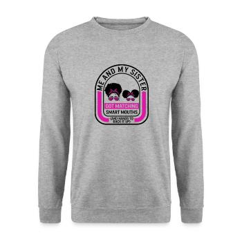 Chemise soeur, mon chignon aux cheveux bouclés et moi - Sweat-shirt Unisexe - gris chiné - Devant - Alina (178cm) & Michal (187cm)