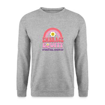 Embrace Equity International Womens Day - Unisex Sweatshirt - salt & pepper - Front - Alina (178cm) & Michal (187cm)