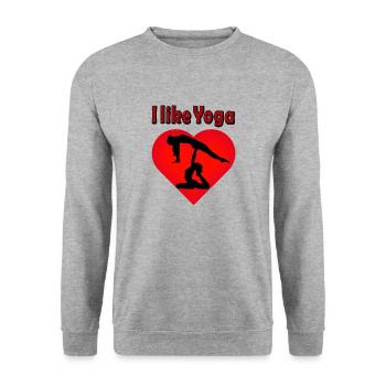 Ein Herz für Yoga zeigt verschiedene Figuren - Unisex Pullover - Weißgrau meliert - Vorne - Alina (178cm) & Michal (187cm)