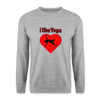 Ein Herz für Yoga zeigt eine Yogafigur - Unisex Pullover - Weißgrau meliert - Vorne - Alina (178cm) & Michal (187cm)