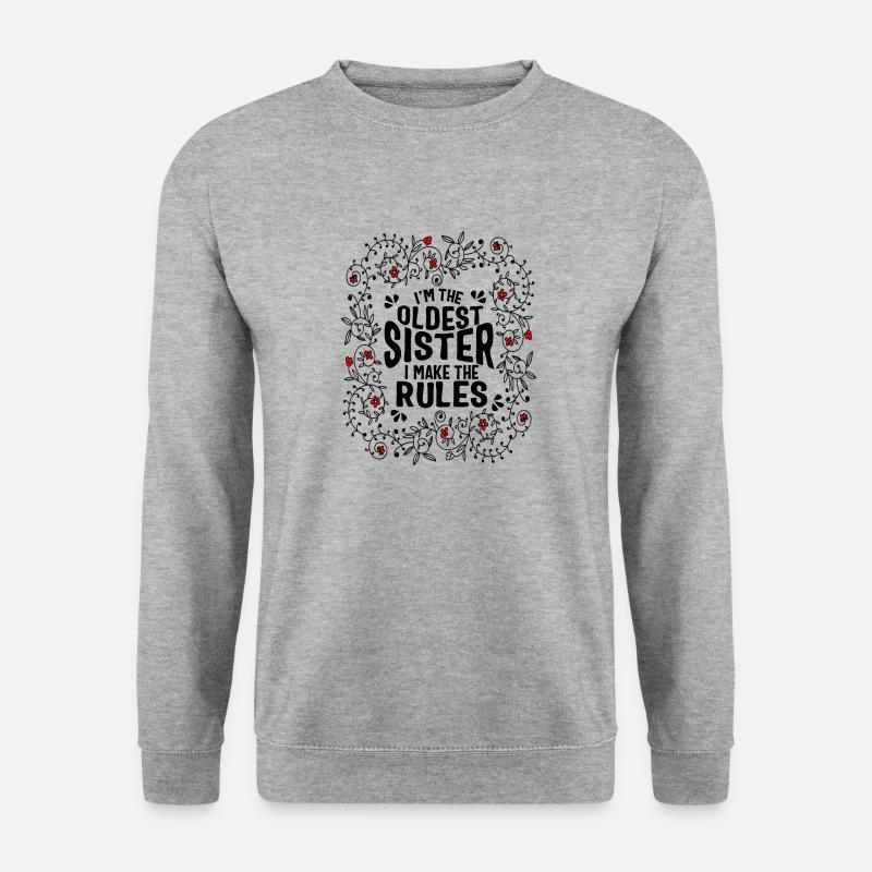 Schwester-Shirt, ich bin die älteste Schwester Regeln Blumen - Unisex Pullover - Weißgrau meliert
