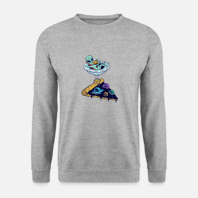 Alien isst Pizza - Unisex Pullover - Weißgrau meliert