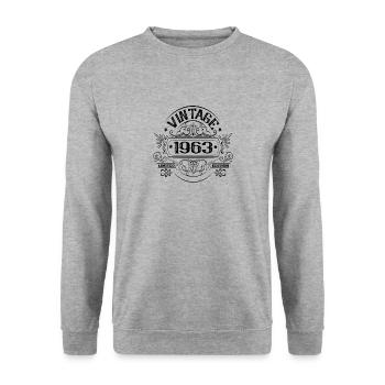 Vintage 1963 Geburtstag Sprüche Ornamente - Unisex Pullover - Weißgrau meliert - Vorne - Alina (178cm) & Michal (187cm)