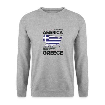 Born Greek Greece American USA Citizenship - Unisex Sweatshirt - salt & pepper - Front - Alina (178cm) & Michal (187cm)