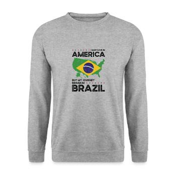 Né: Brésil, Brésil, Américain, États-Unis - Sweat-shirt Unisexe - gris chiné - Devant - Alina (178cm) & Michal (187cm)