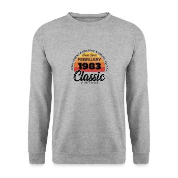Rétro 40 ans février 1983 Anniversaire Millésime - Sweat-shirt Unisexe - gris chiné - Devant - Alina (178cm) & Michal (187cm)