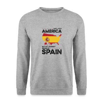 Born Spanish Spain American USA Citizenship - Unisex Sweatshirt - salt & pepper - Front - Alina (178cm) & Michal (187cm)