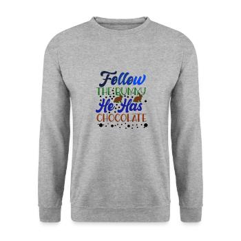 Suivez le lapin de Pâques - il a du chocolat - Sweat-shirt Unisexe - gris chiné - Devant - Alina (178cm) & Michal (187cm)