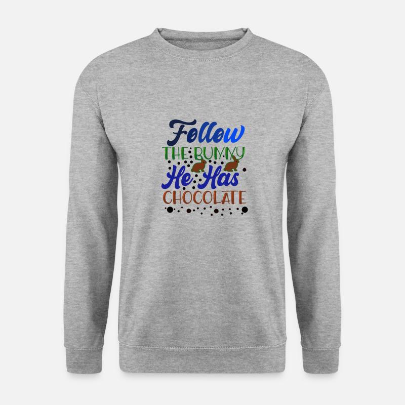 Folge dem Osterhäschen - es hat Schokolade - Unisex Pullover - Weißgrau meliert