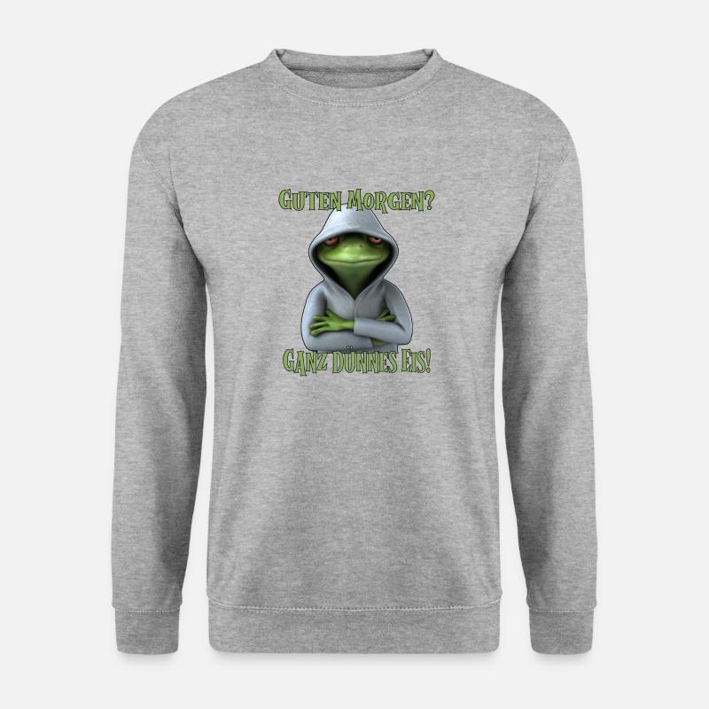 Witziger meme Frosch im Hoddie mit lustigem Spruch - Unisex Pullover - Weißgrau meliert