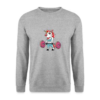 Einhorn Kreuzheben - Unisex Pullover - Weißgrau meliert - Vorne - Alina (178cm) & Michal (187cm)