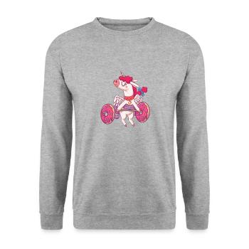 Einhorn Kreuzheben - Unisex Pullover - Weißgrau meliert - Vorne - Alina (178cm) & Michal (187cm)