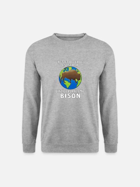 EINZIGE ERDE MIT BISON - Unisex Pullover - Weißgrau meliert