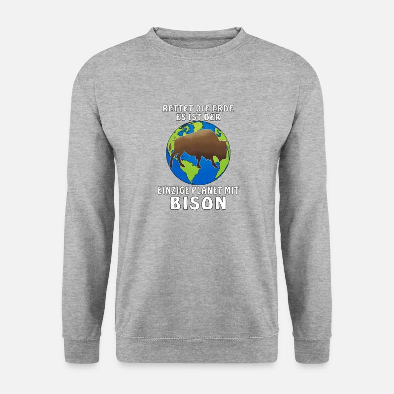 EINZIGE ERDE MIT BISON - Unisex Pullover - Weißgrau meliert