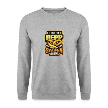 Er Ist Der Deep und Wir Sind Nur Zum Saufen Hier - Unisex Pullover - Weißgrau meliert - Vorne - Alina (178cm) & Michal (187cm)