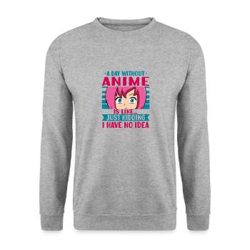 Anime Girl Manga Eyes Ein Tag ohne Anime - Unisex Pullover - Weißgrau meliert - Vorne - Alina (178cm) & Michal (187cm)