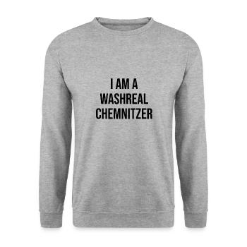 Ich bin ein Waschechter Chemnitzer - Unisex Pullover - Weißgrau meliert - Vorne - Alina (178cm) & Michal (187cm)