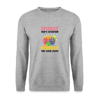 Protect What God Created Bible Zitat Coral Reefs - Unisex Pullover - Weißgrau meliert - Vorne - Alina (178cm) & Michal (187cm)