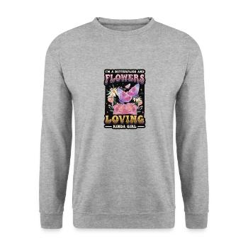 J’aime les papillons et les fleurs - Sweat-shirt Unisexe - gris chiné - Devant - Alina (178cm) & Michal (187cm)