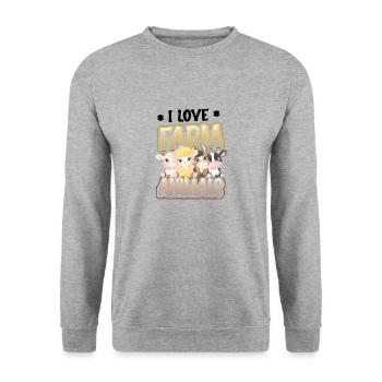 J’aime les animaux de la ferme, la ferme des enfants - Sweat-shirt Unisexe - gris chiné - Devant - Alina (178cm) & Michal (187cm)
