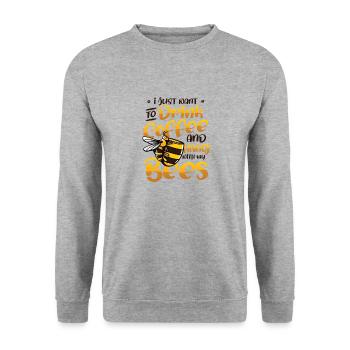 Ich Will Nur Kaffee Trinken Und Mit Bienen hängen - Unisex Pullover - Weißgrau meliert - Vorne - Alina (178cm) & Michal (187cm)