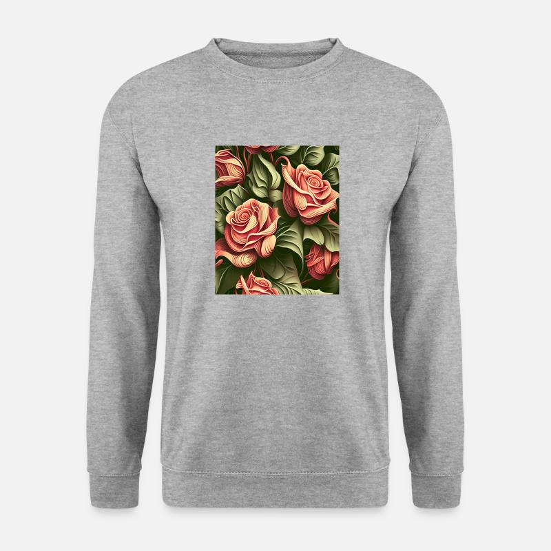 Intruiging Rosen Muster - Unisex Pullover - Weißgrau meliert