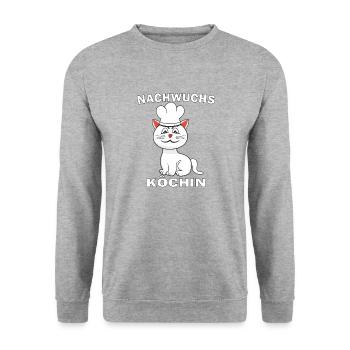 KATZE KOCH NACHWUCHS KÖCHIN - Unisex Pullover - Weißgrau meliert - Vorne - Alina (178cm) & Michal (187cm)
