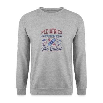 Pädiatrie, Unsere Patienten Sind Die Süßesten - Unisex Pullover - Weißgrau meliert - Vorne - Alina (178cm) & Michal (187cm)