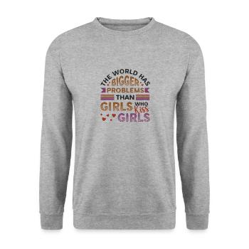 Des problèmes plus importants que les filles, embrasser les filles - Sweat-shirt Unisexe - gris chiné - Devant - Alina (178cm) & Michal (187cm)
