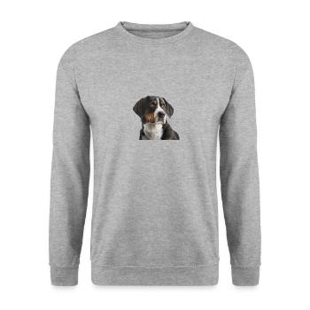 Grosser Schweizer Sennenhund - Unisex Pullover - Weißgrau meliert - Vorne - Alina (178cm) & Michal (187cm)