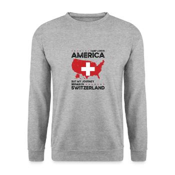 Born Swiss Switzerland American USA Citizenship - Unisex Sweatshirt - salt & pepper - Front - Alina (178cm) & Michal (187cm)