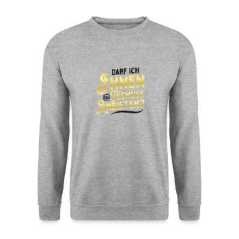Darf Ich Ihnen Das Tschüss Anbieten - Unisex Pullover - Weißgrau meliert - Vorne - Alina (178cm) & Michal (187cm)
